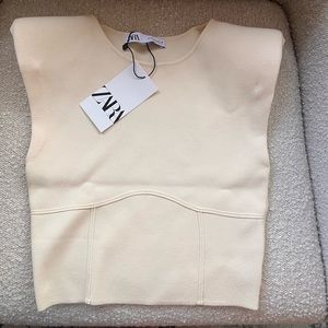 Zara Cream Body-con Top with Shoulder Pads